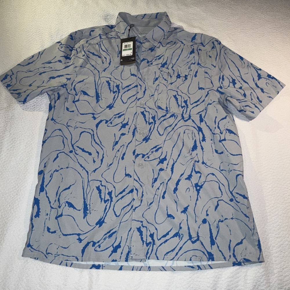 Under Armour Men's L Dockside SS Novelty UPF 30 All Over Print Blue Gray‎ NWT